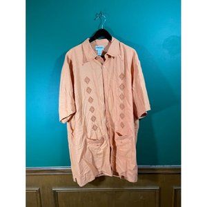 KingSize - Men's Orange Patterned Hawaiian Shirt with Pockets - Size 2XL T